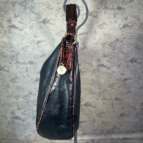 BRAHMIN Brown Black Croc Embossed Leather Shoulder Bag 90s - Picture 4 of 12